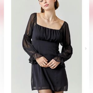 Juliet Sleeve Long Sleeve Black Womens Mini Dress Open Back